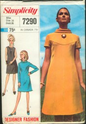 7290 SIMPLICITY 1967 LINED YOKE A-LINE DRESS SLEEVES OR NOT PATTERN 12 32''B
